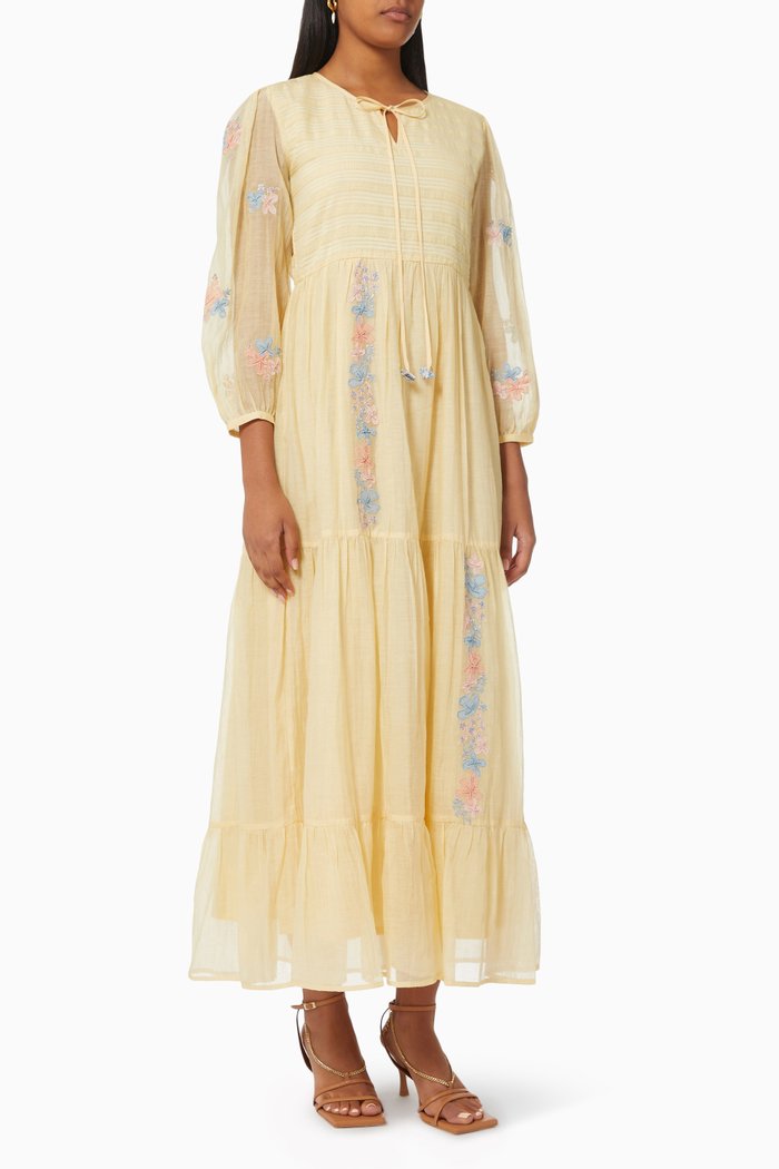 

York Maxi Dress in Cotton Silk Blend, Yellow