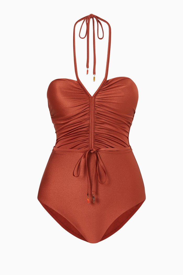 

Andie Ruched Halter One Piece Swimsuit, Red