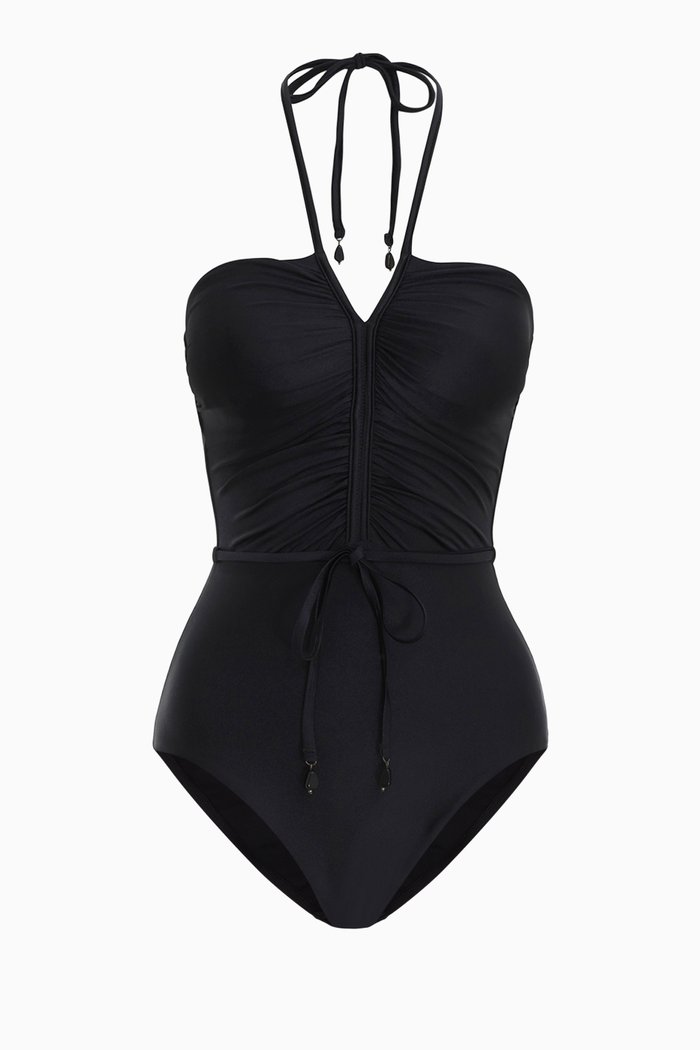 

Lola Ruched Halter One Piece Swimsuit, Black