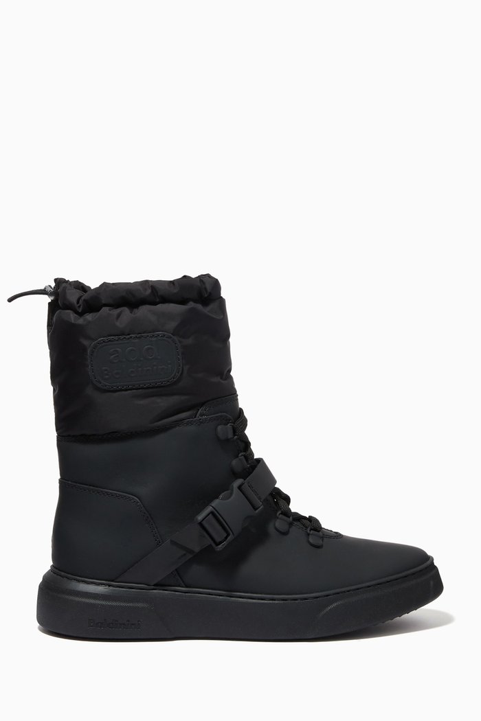 

Ankle Boots in Rubberised Calfskin & Nylon, Black