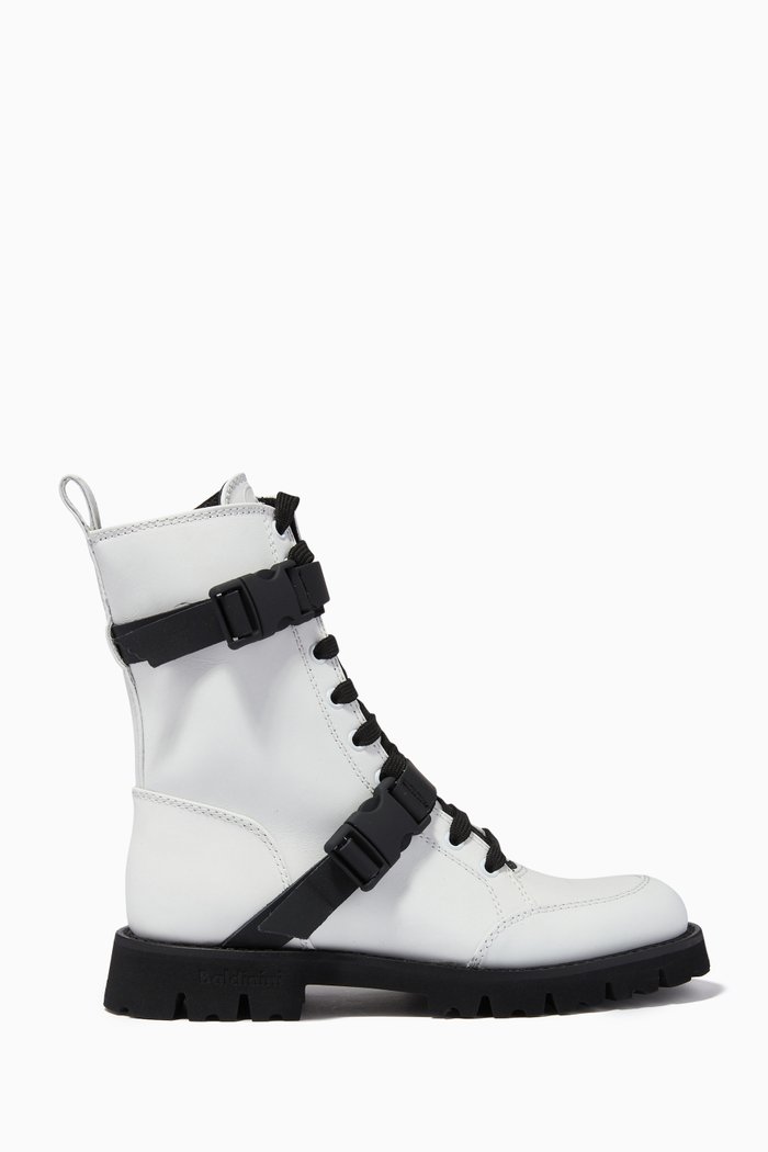 

Ankle Combat Boots in Rubberised Calfskin, White