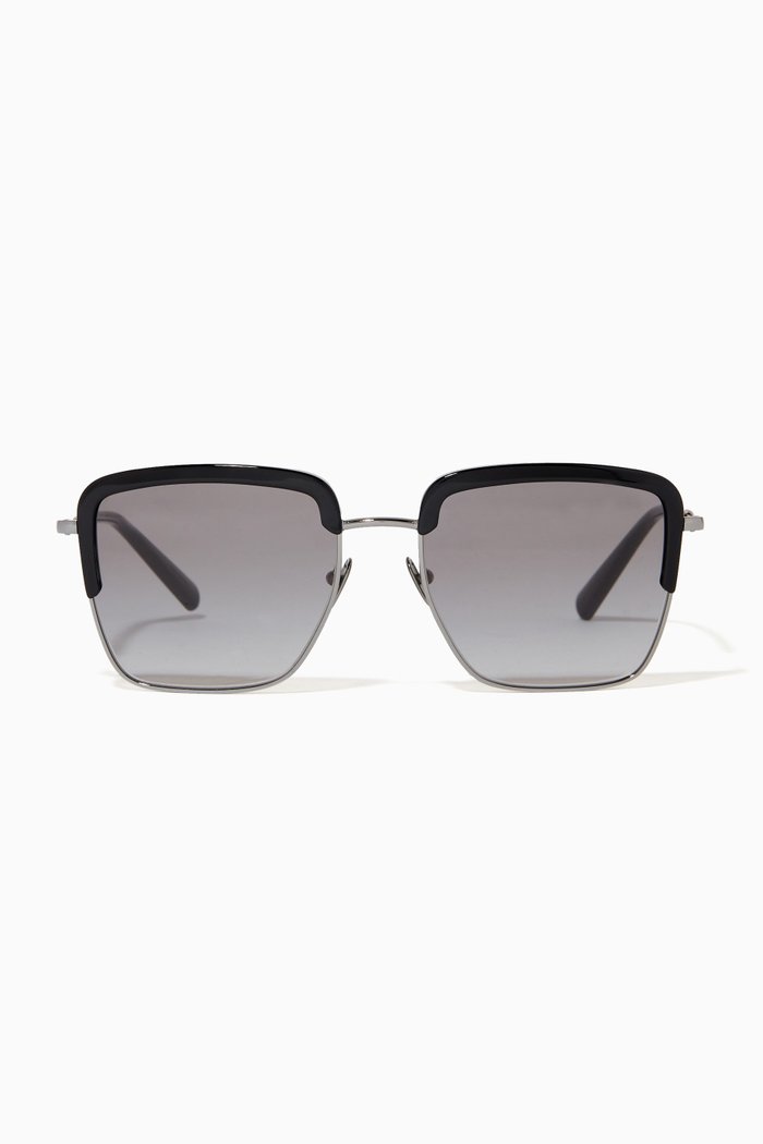 

Square Frame Sunglasses in Metal & Acetate, Grey