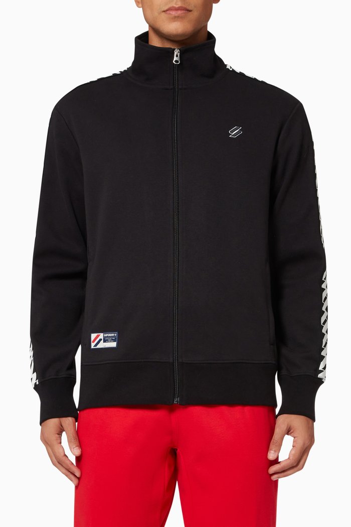 

Code Tape Track Jacket in Cotton Fleece, Black