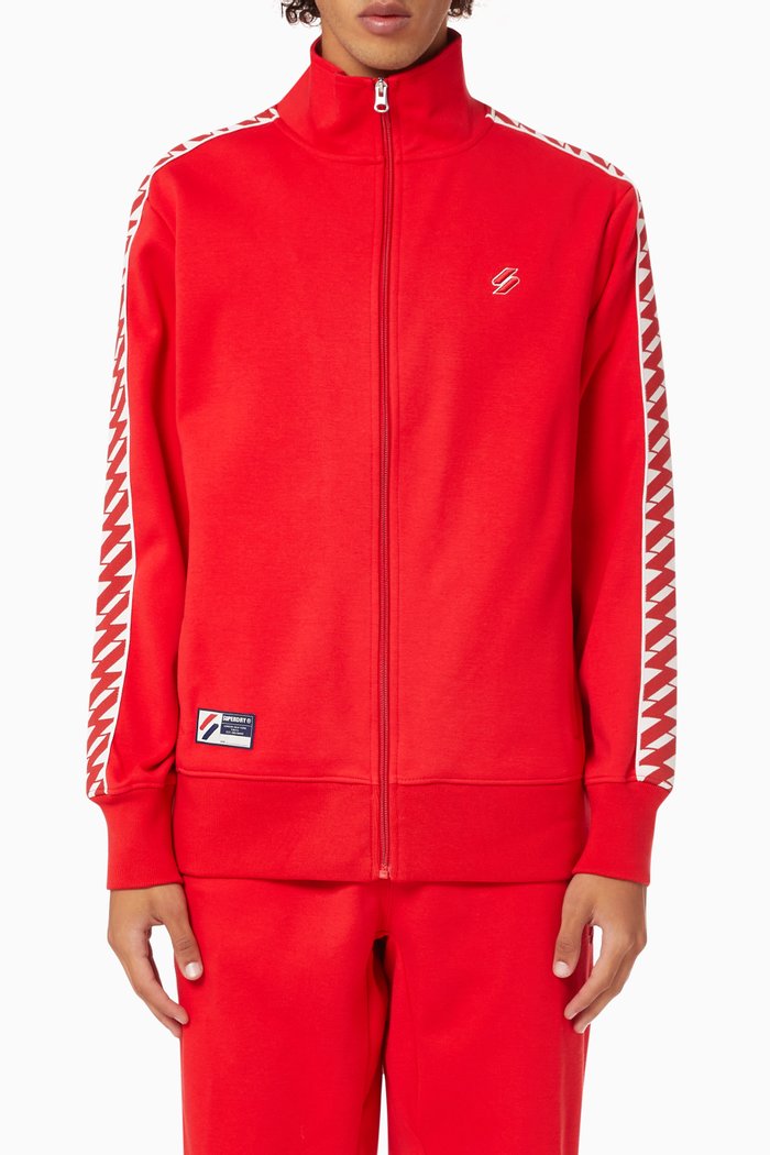 

Code Tape Track Jacket in Cotton Fleece, Red