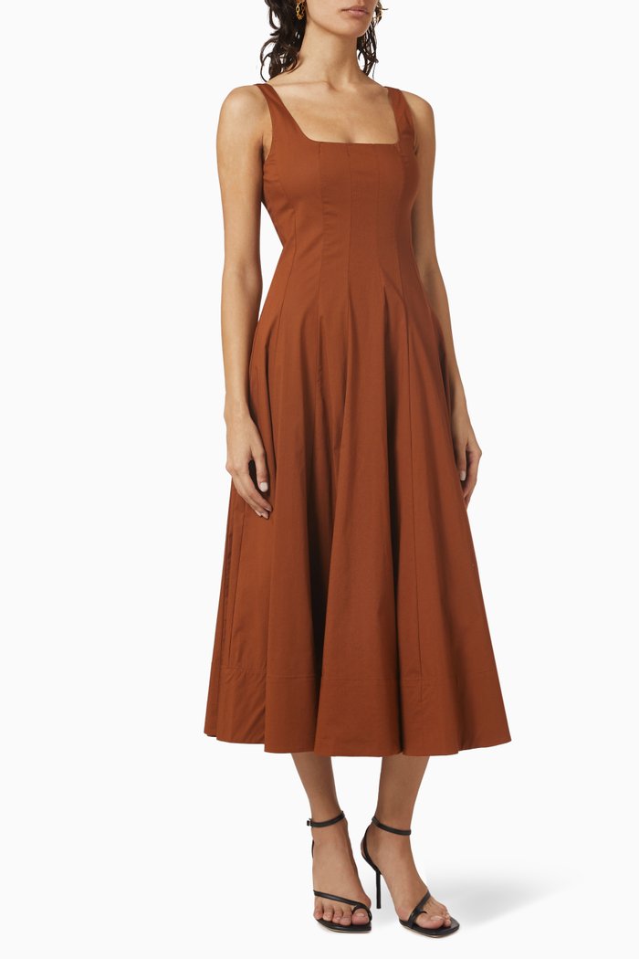 

Wells Midi Dress in Cotton Poplin, Brown