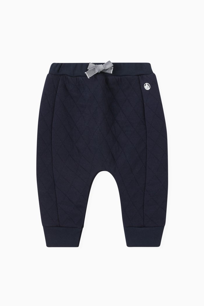

Quilted Tube Knit Trousers in Cotton Blend, Blue