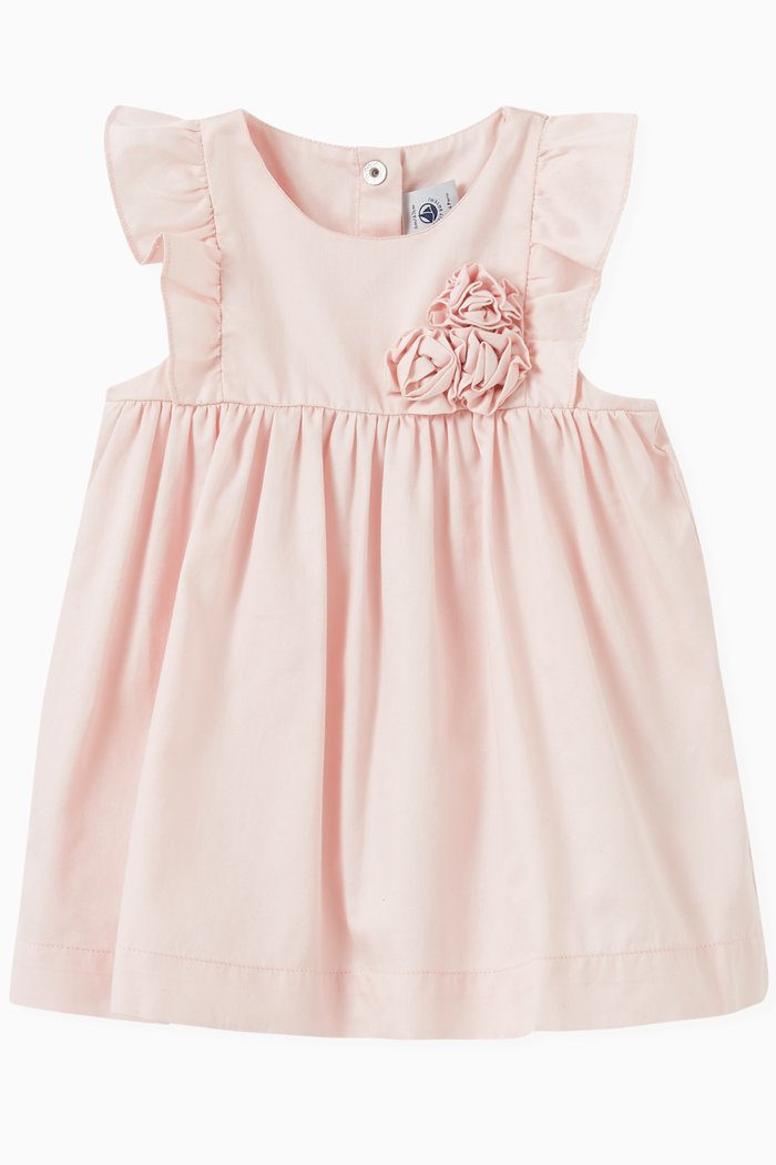 

Ruffle sleeve Dress in Cotton Satin, Pink