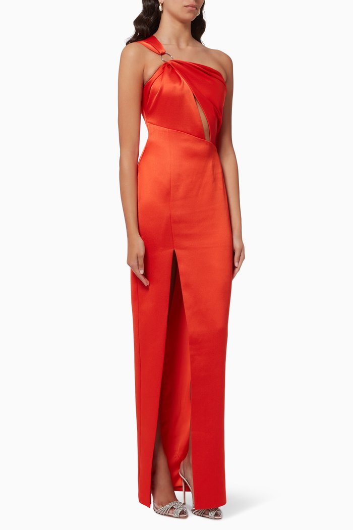 

Asymmetric Draped Gown in Satin, Orange