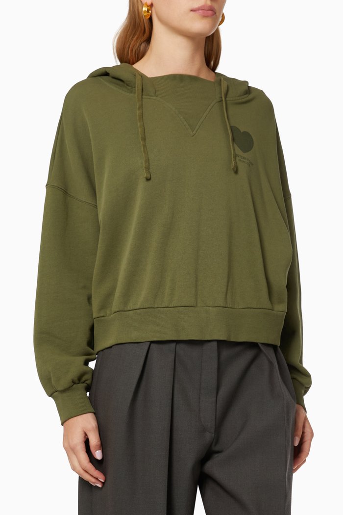 

Heart Print Hoodie in Cotton, Green