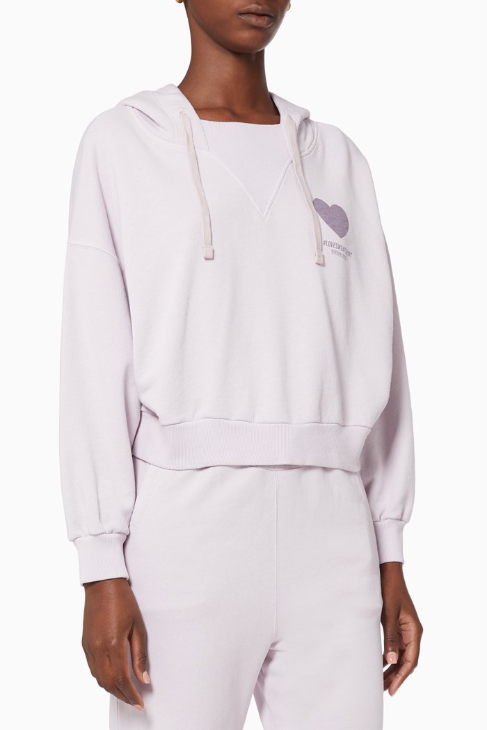 

Heart Print Hoodie in Cotton, Purple