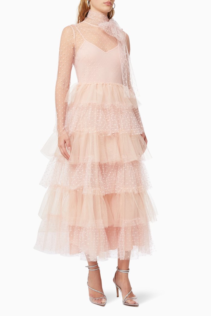 

Tiered Dress in Point d'Esprit Tulle, Pink