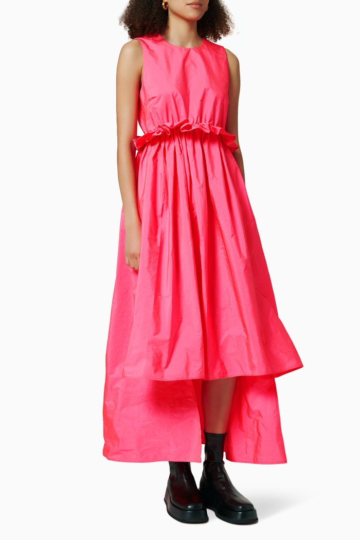 

Ruffle High Low Dress in Crisp Taffeta, Pink