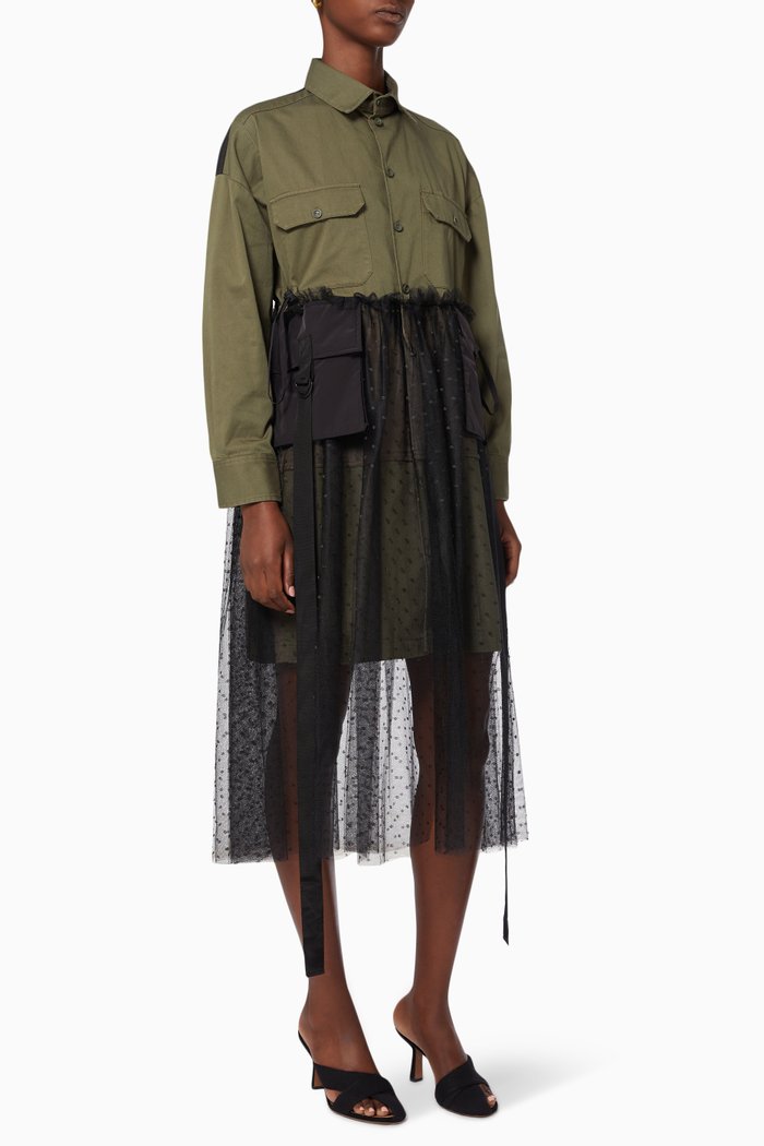 Point D'Esprit Dress in Tulle & Cotton, Green