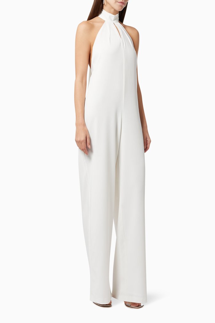 

Showbiz Halterneck Jumpsuit in Crepe, White