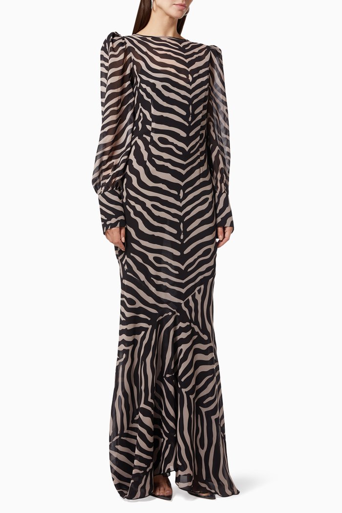 

Rio Zebra Print Dress in Chiffon, Black