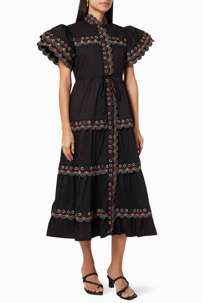 

Malik Eyelet Embroidered Dress in Cotton, Black