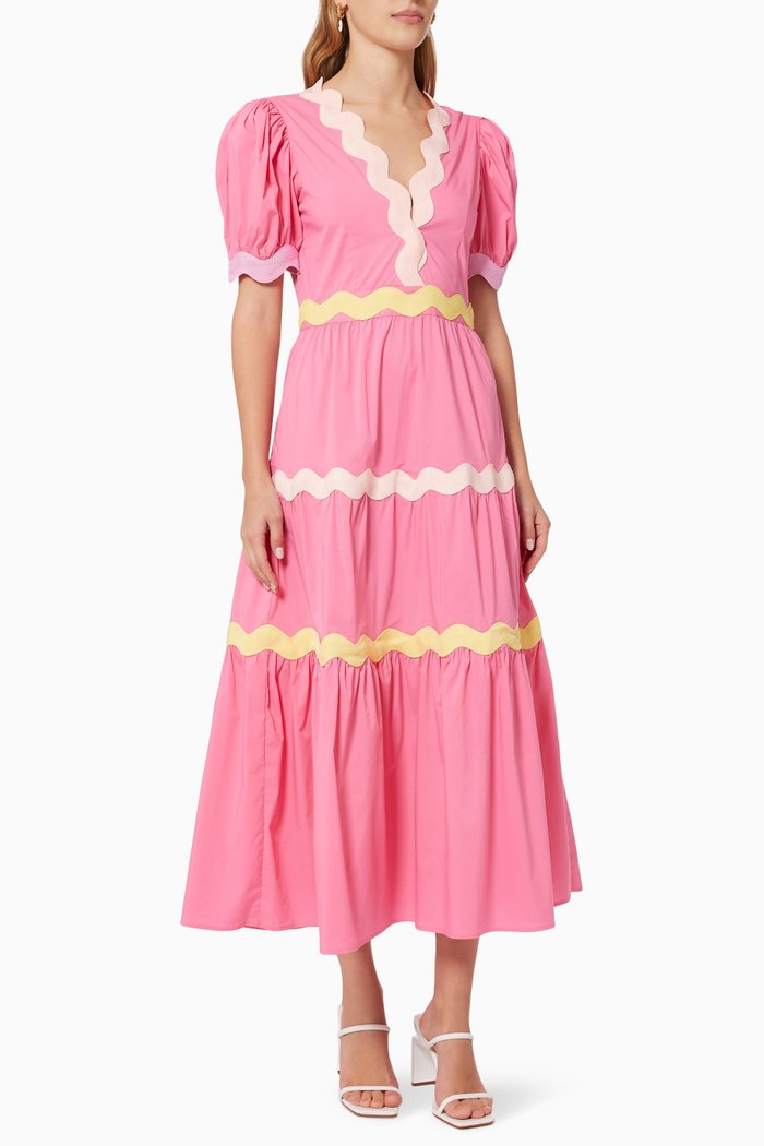 

Piscis Tiered Dress in Cotton, Pink