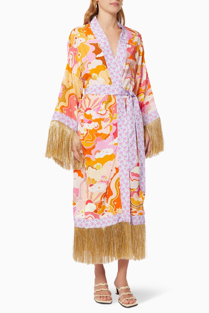 Ofelia Kimono in Satin, Multicolour