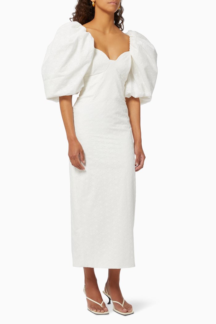 

Corset Style Pencil Dress in Cotton, White