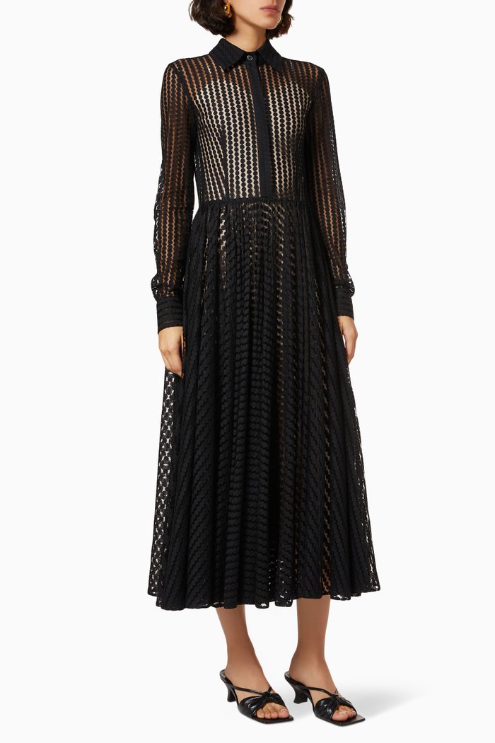 

Pleated Lace Maxi Dress, Black
