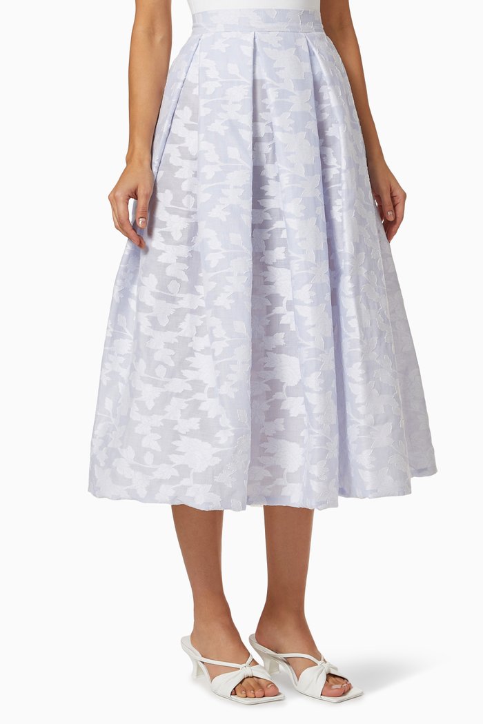 

Floral Flared Skirt in Cotton, Blue
