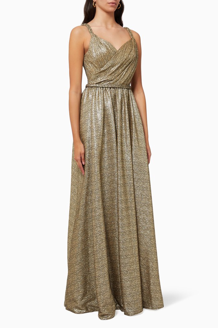 

Wrap Gown in Metallic Jersey, Gold