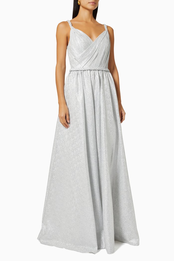 

Wrap Gown in Metallic Jersey, Silver