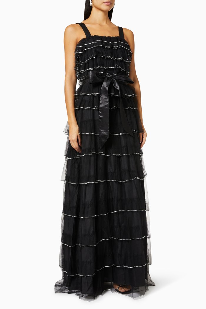 

Ruffle Tiered Dress in Tulle, Black