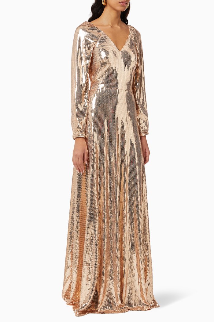 

Long Sleeve Sequin Dress, Gold