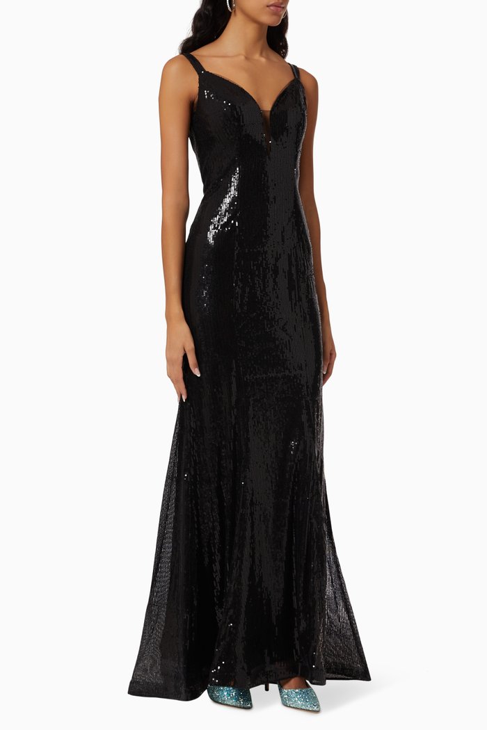 

Sleeveless Sequin Gown, Black