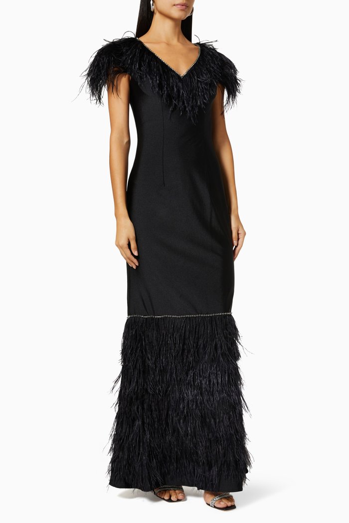 

Crystal & Feather Fringe Dress, Black
