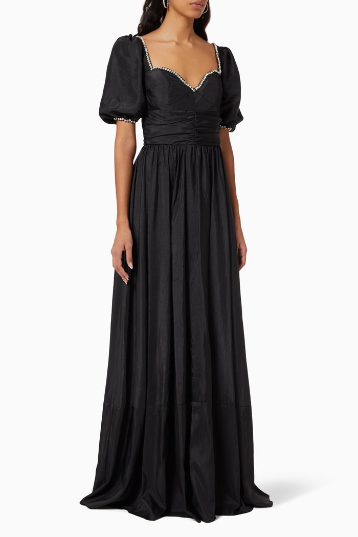 

Crystal Embellished Dress in Satin, Black