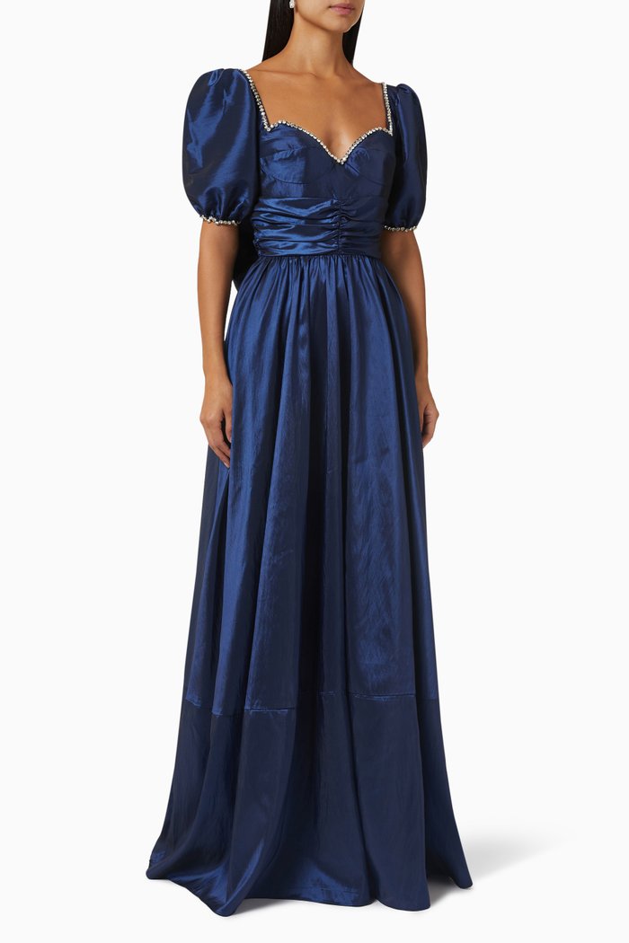 Crystal-trim Sweetheart Neckline Gown, Blue