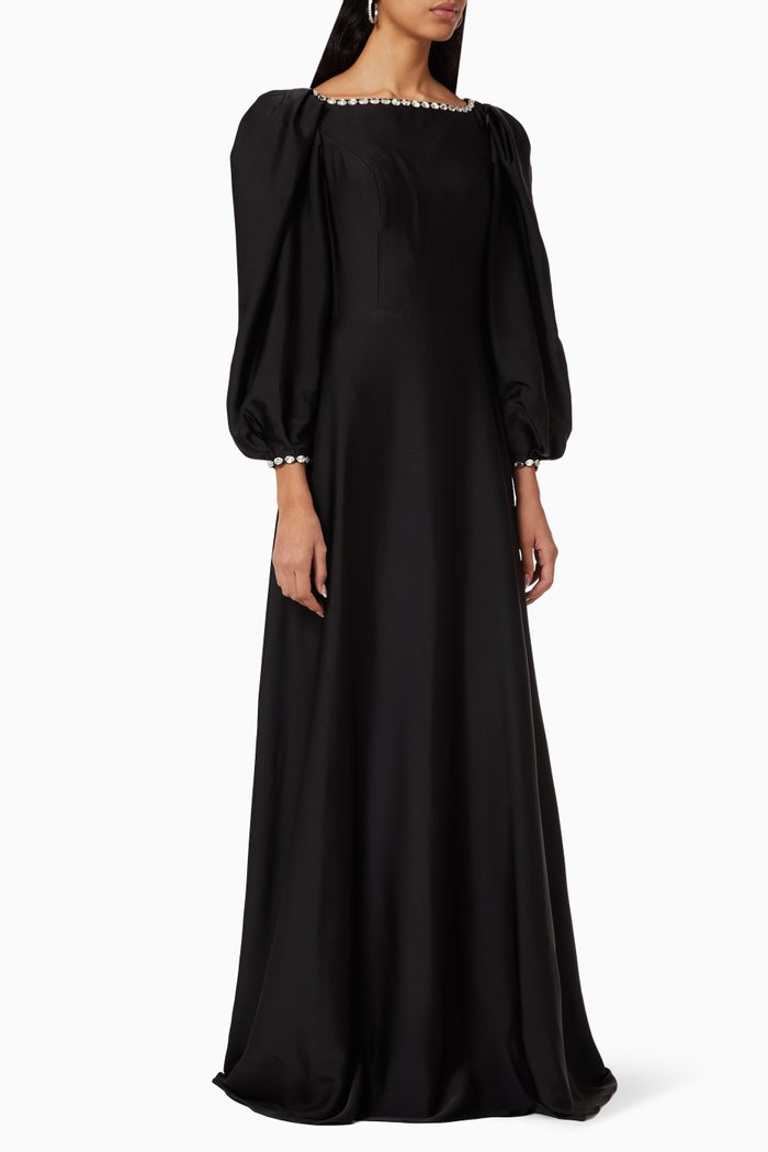 

Crystal Embellished Dress in Satin, Black