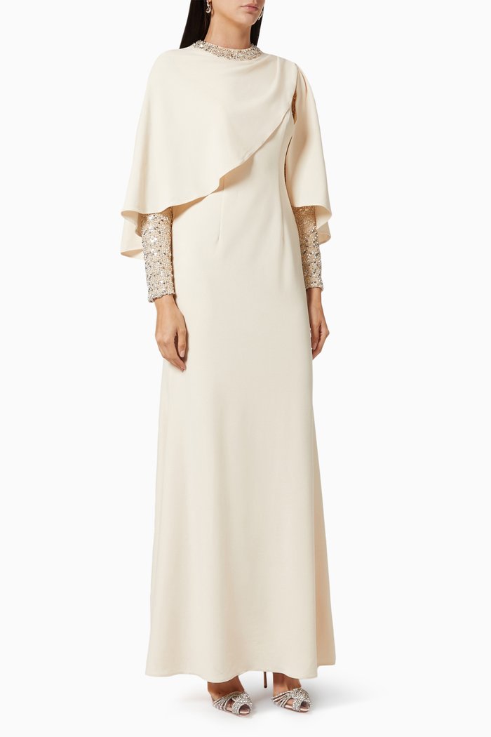 

Embellished Cape Gown, Neutral
