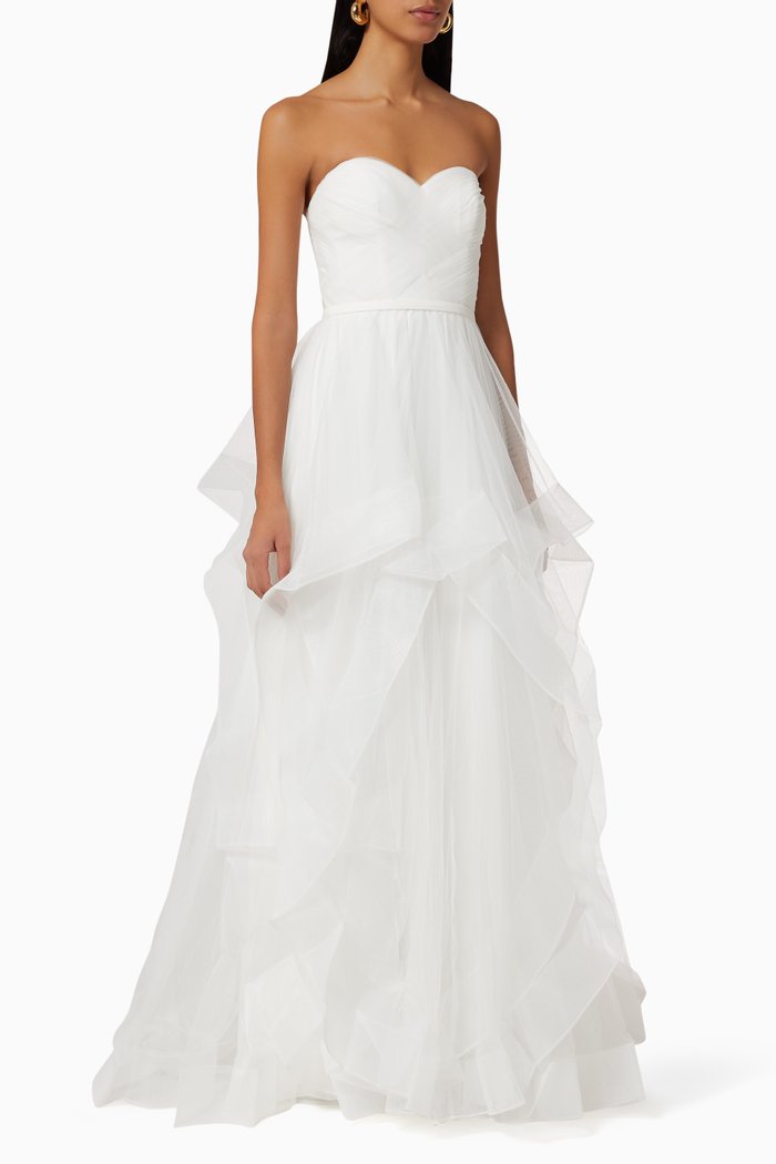 

Strapless Ruffle Gown in Tulle, White
