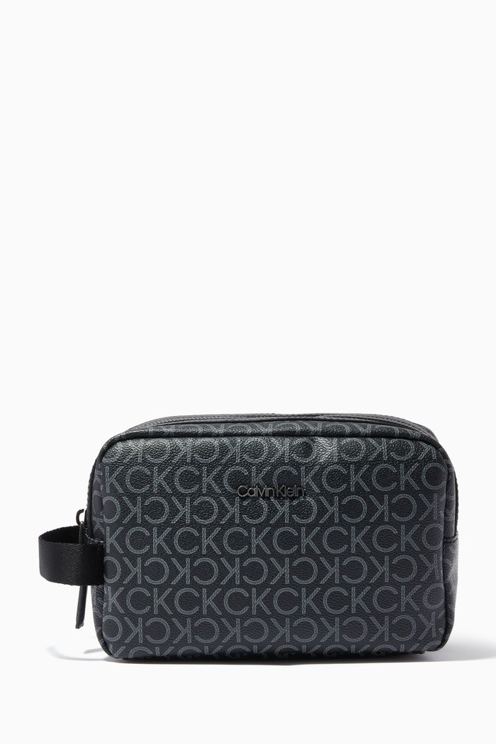 

Warmth Monogram Wash Bag in Faux Leather, Black