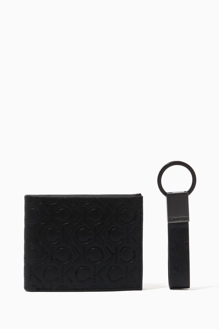 

Warmth Monogram Billfold Wallet & Keyring in Leather, Black