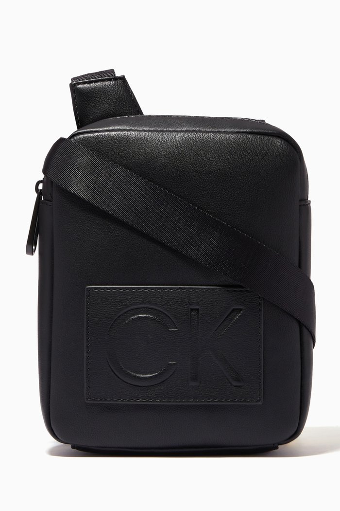 

Flat Crossbody Bag in Faux Leather, Black