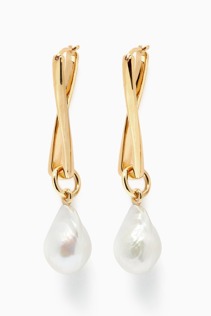 

Baroque Pearl Twisted Drop Earrings in 18kt Gold Plated Brass, White