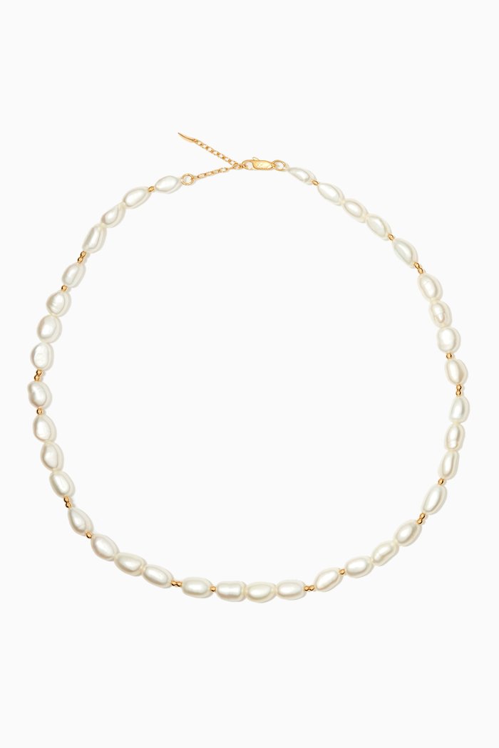 

Pearl Beaded Necklace in 18kt Gold Plated Brass, White