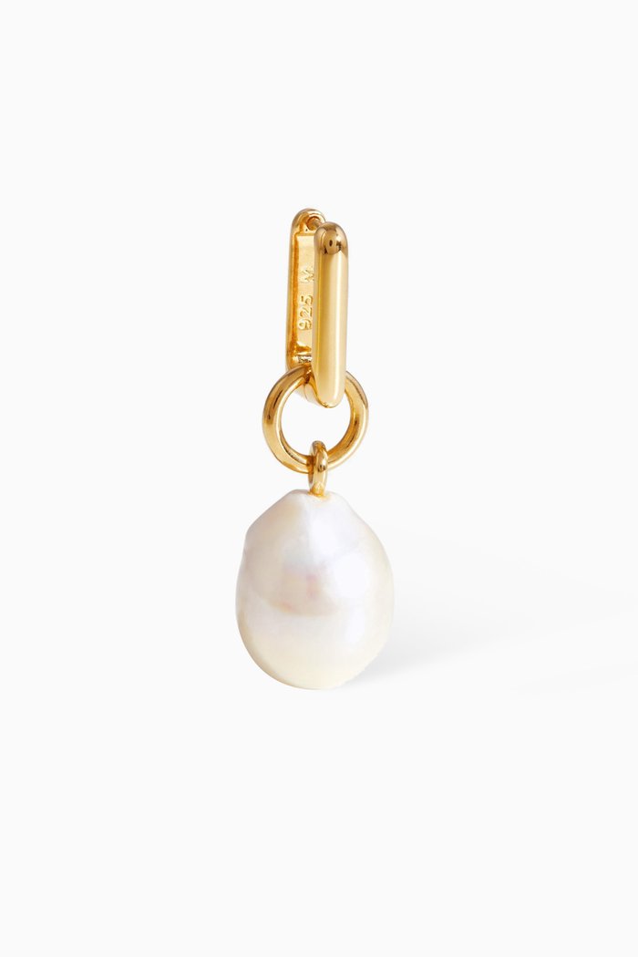 

Baroque Pearl Single Ovate Drop Earrings in 18kt Gold Vermeil, White