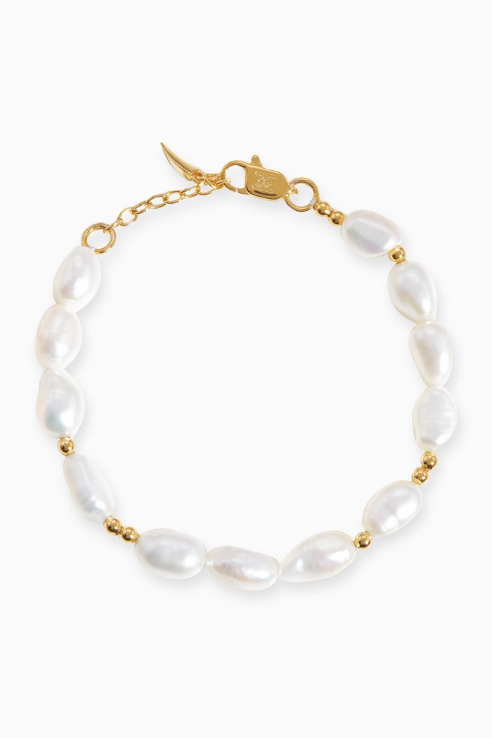 Pearl Beaded Bracelet in 18kt Gold Plated Brass, White