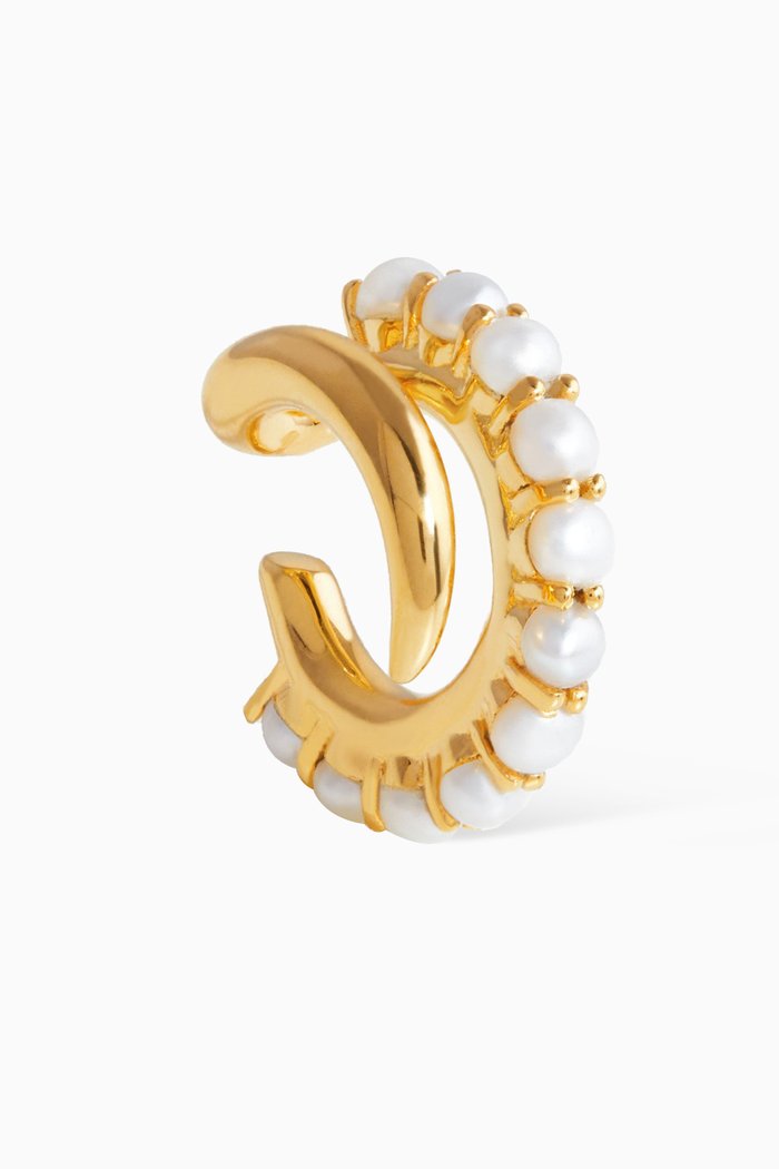 

Claw Studded Pearl Double Hoop Single Ear Cuff in 18kt Gold Plating, White