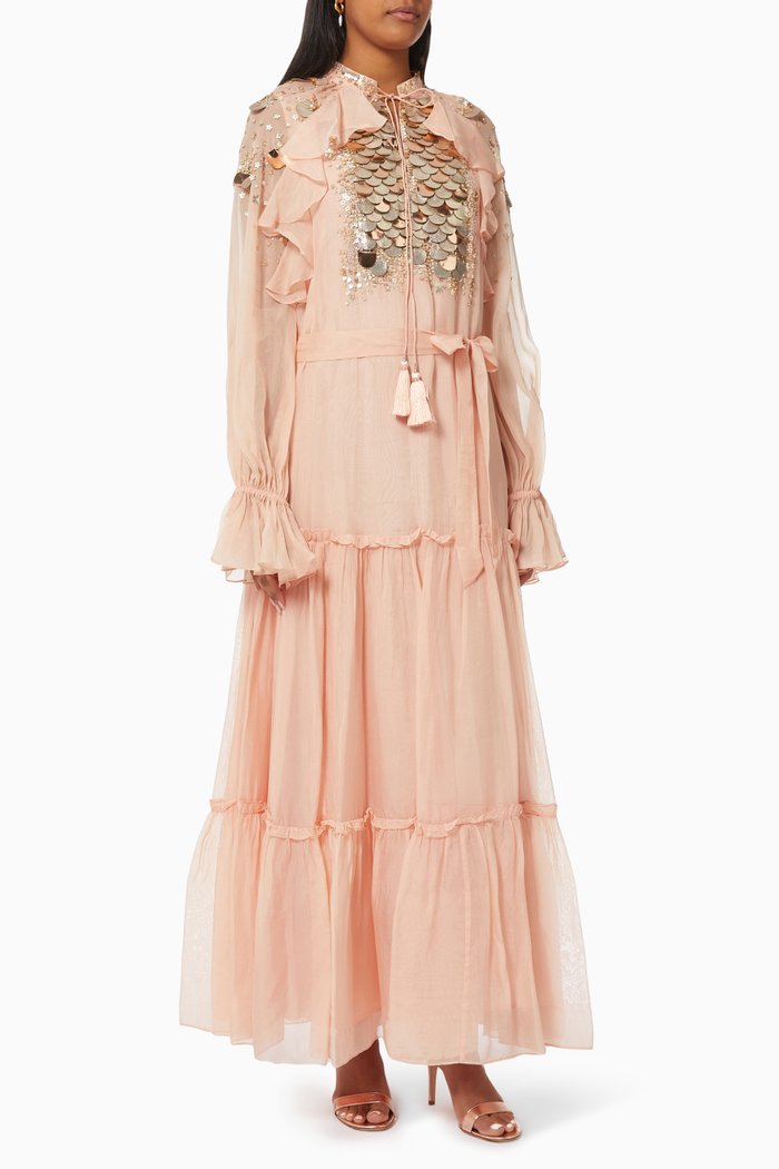 

Amour-A Embellished Tiered Dress, Pink