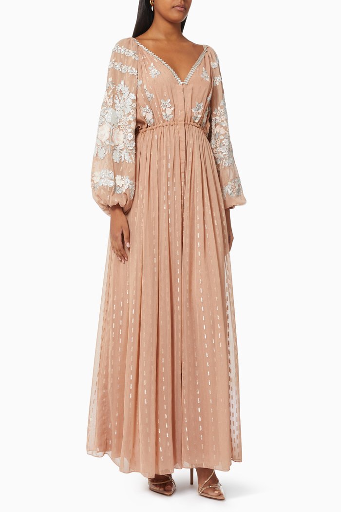 

Avril-A Floral Embroidered Dress, Gold