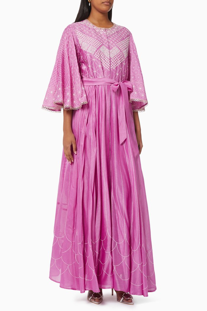 

Esther-B Embroidered Belted Dress, Pink