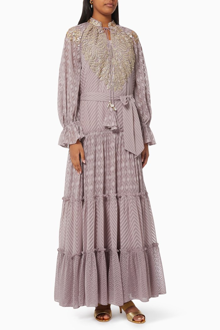 

Cerise-A Embellished Belted Dress, Purple