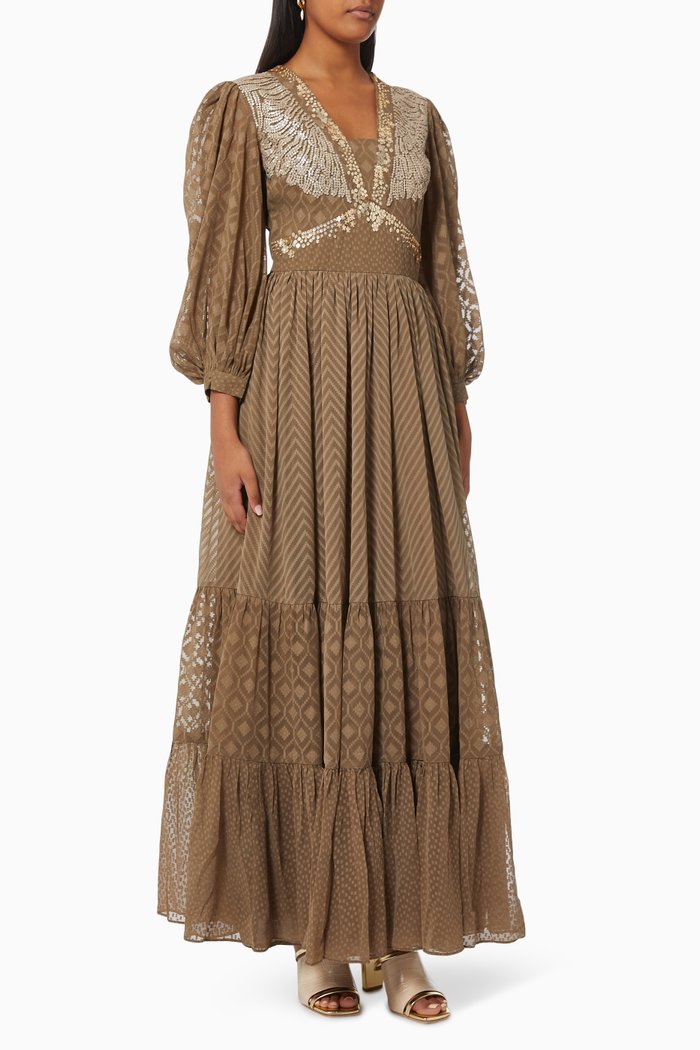 

Cerise-B Embellished Tiered Dress, Brown