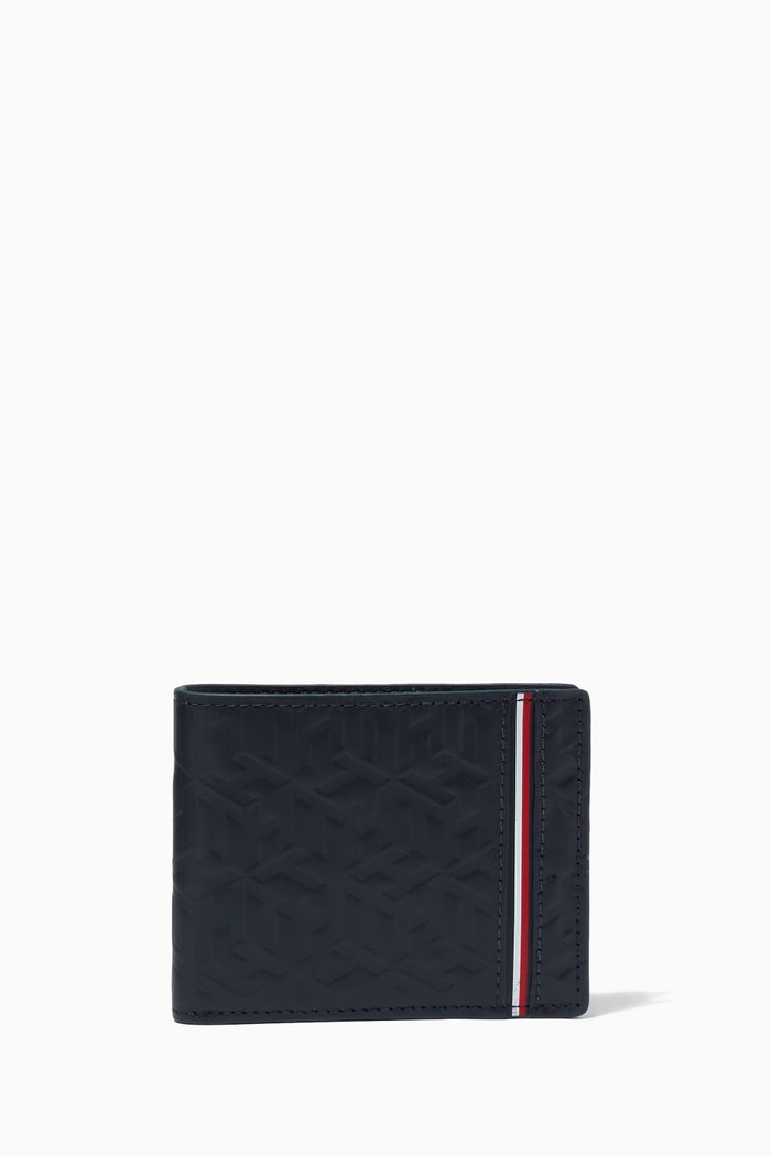 

Signature Monogram Wallet in Embossed Leather, Blue